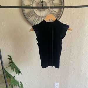 Olive + Oak Women’s Black Velvet Blouse with Ruffled Cap Sleeves